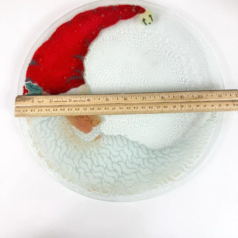 Peggy Karr Santa Crescent Moon Face Fused Art Glass Plate 11.25